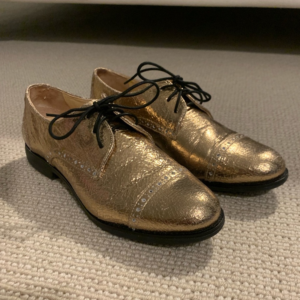 Metallic Gold Cole Haan Saddle Shoes